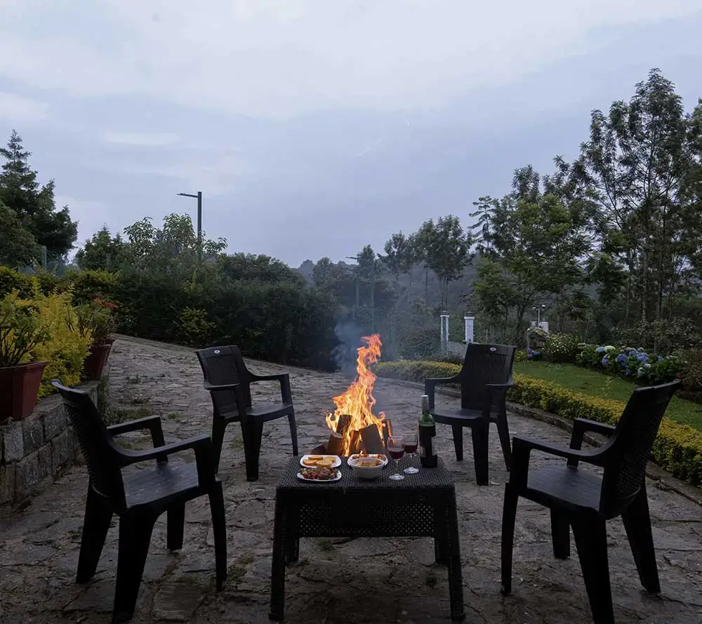 Bonfire experience at luxury villa in Kotagiri, perfect weekend getaway in Nilgiris