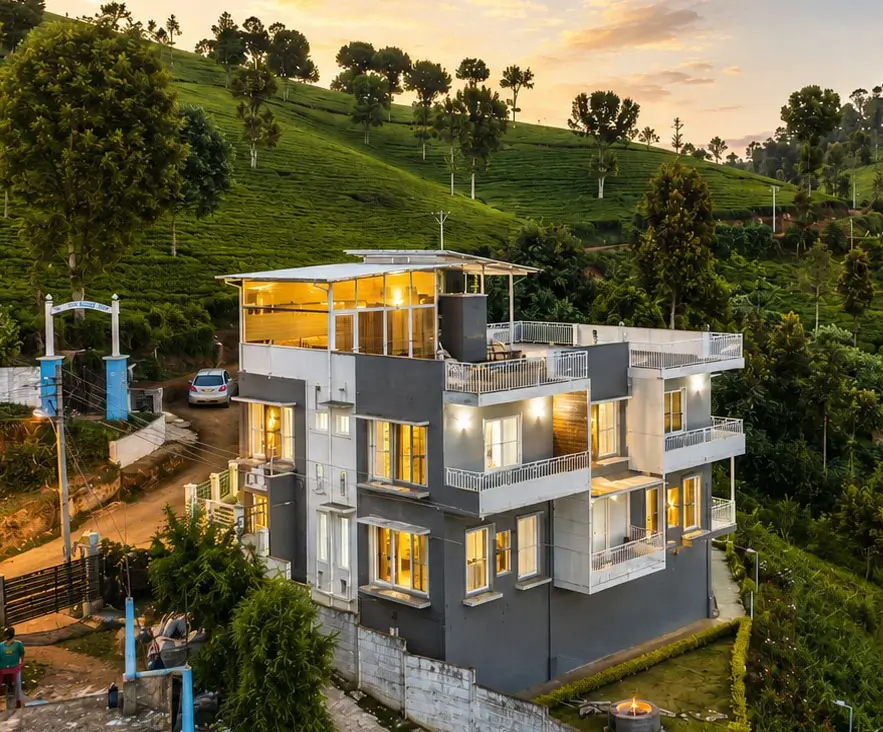 The Winterfell by Xplore Indo is a premium private villa in Kotagiri offering panoramic valley views, modern interiors, and a peaceful tea estate retreat.